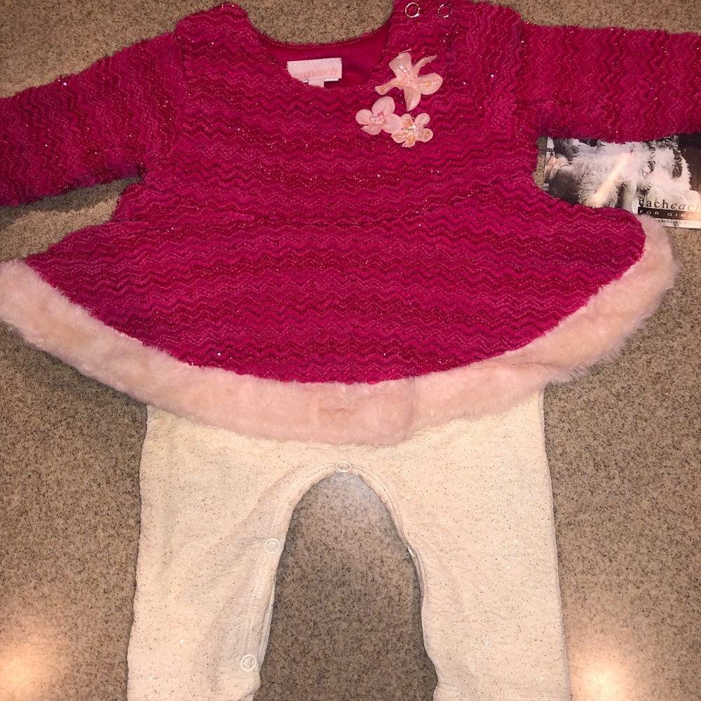 3 mo Cach Cach Fuschia Snow Flowers NWT